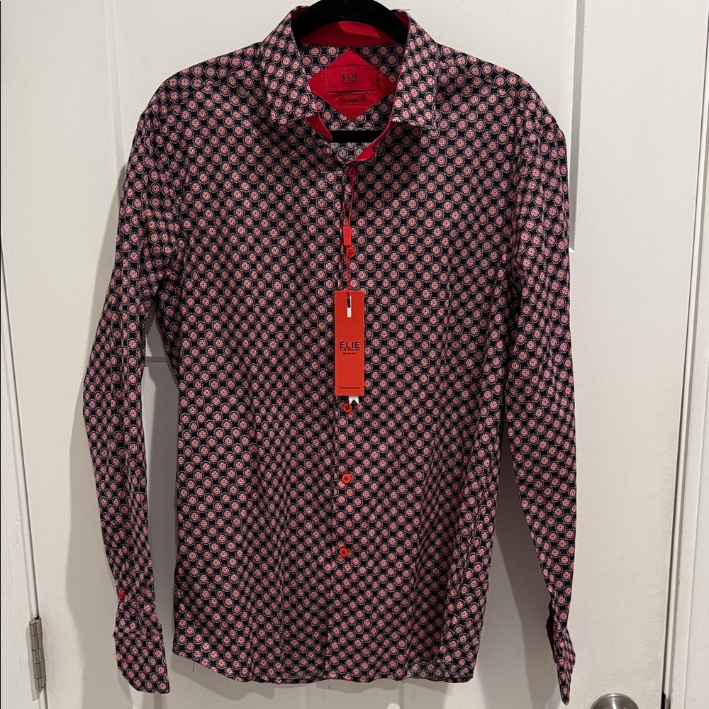 Men’s Elie Balleh Black and Red Printed Button Down